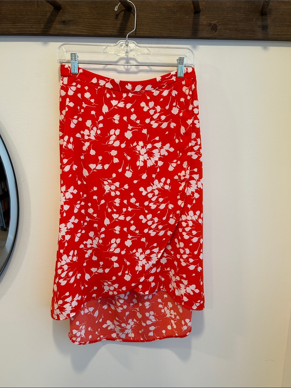 J. Crew Red and White Floral High-Low Skirt